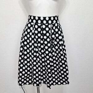 Black & White Retro Polka Dot Pleated Pin Up Style A-Line Skirt Pockets Size M